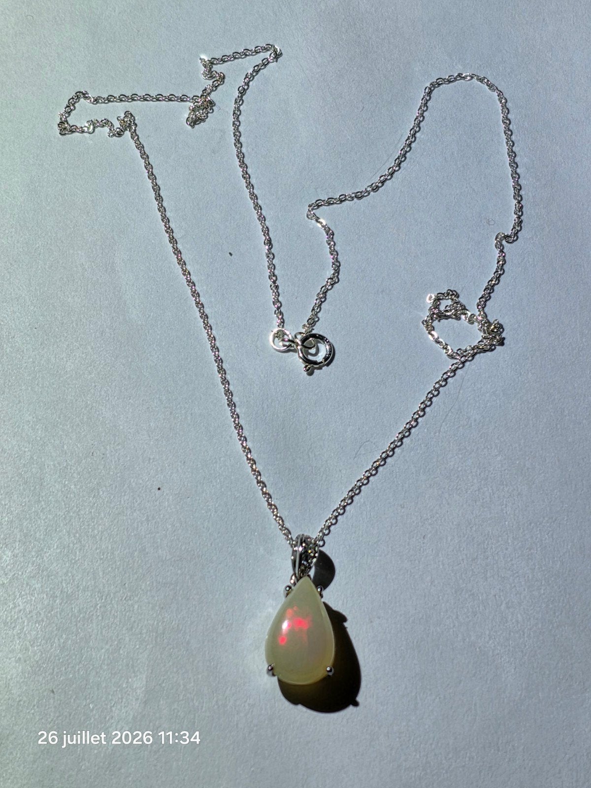 Pendentif en argent massif avec grande opale d'Éthiopie, Neuf, Enlèvement, Avec pierre précieuse, Argent
