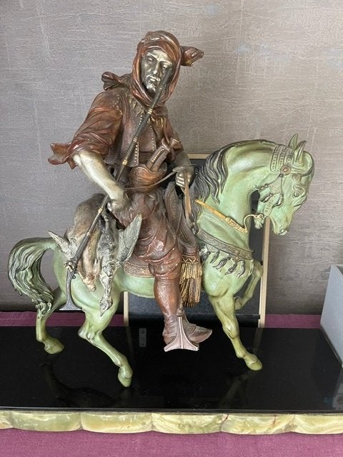 Arabier te paard in kunstbrons van Emille Guillemin, Antiek en Kunst, Ophalen, Brons