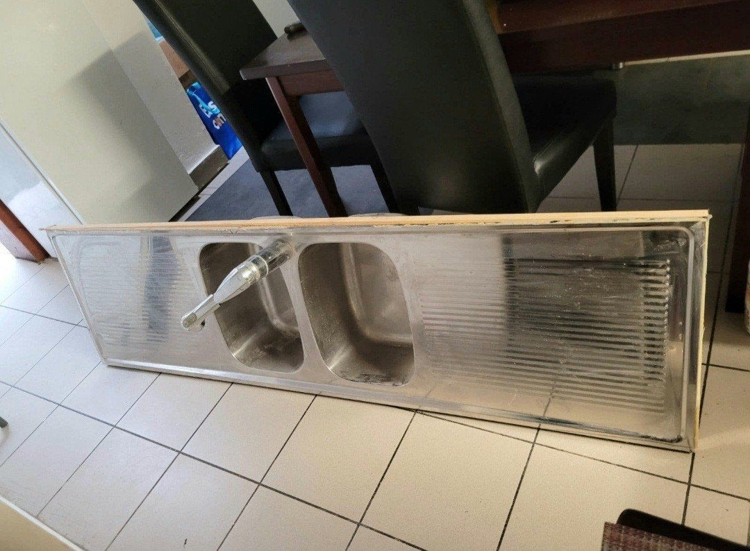 double evier professionnel inox avec robinet douche, Enlèvement, Utilisé