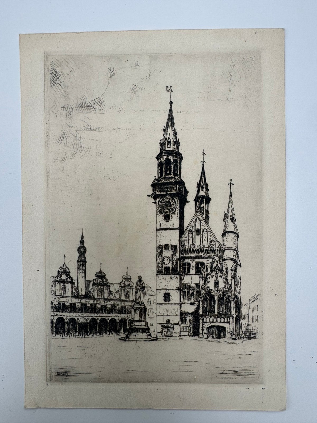 Henri Kerels - Ets standbeeld Dirk Maertens Aalst, Antiek en Kunst, Ophalen, Ets