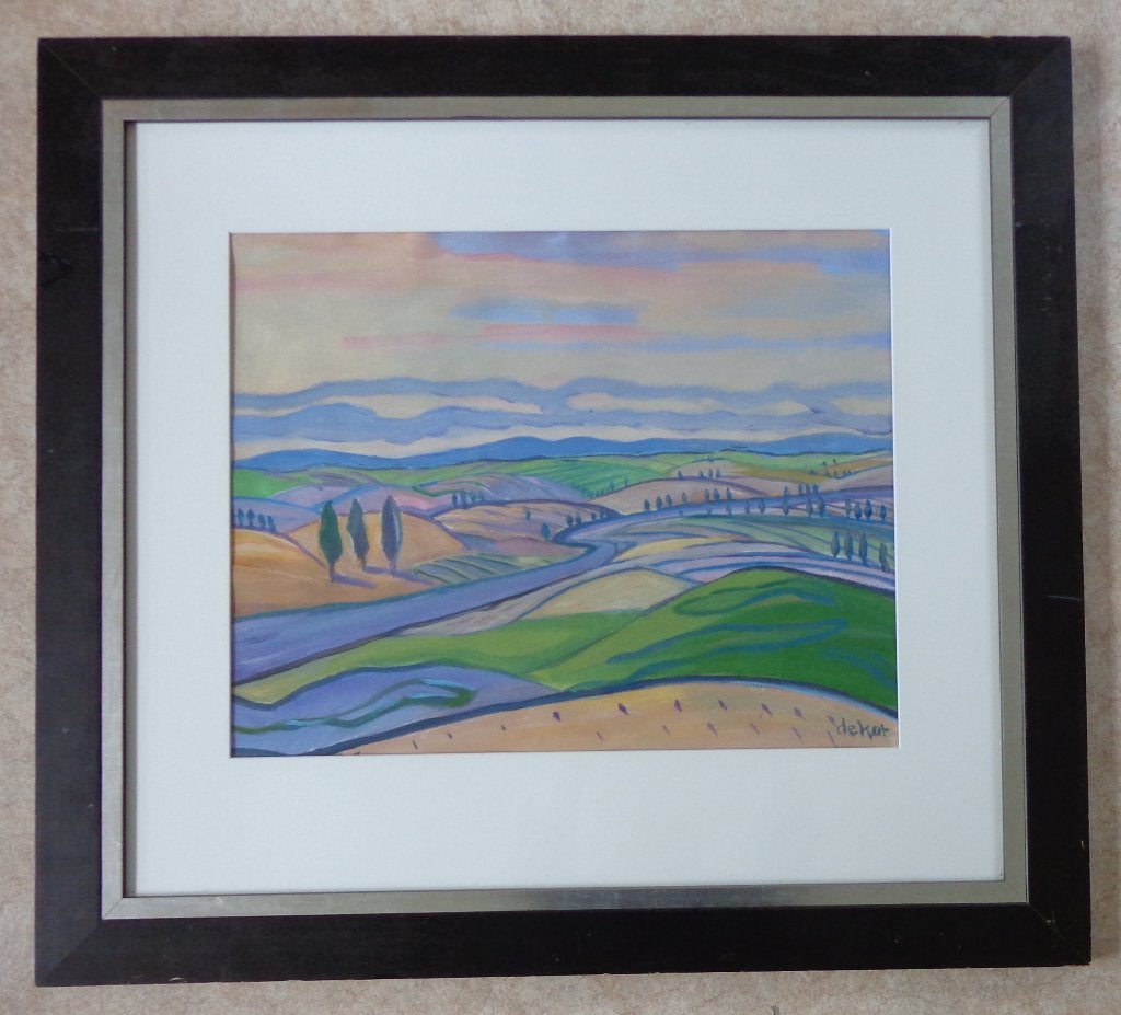 DE KAT / TOSCAANS LANDSCHAP / ORIGINEEL WERK / 88x97cm KADER, Antiquités & Art, Enlèvement, Paysage, Papier/carton, Passe-partout