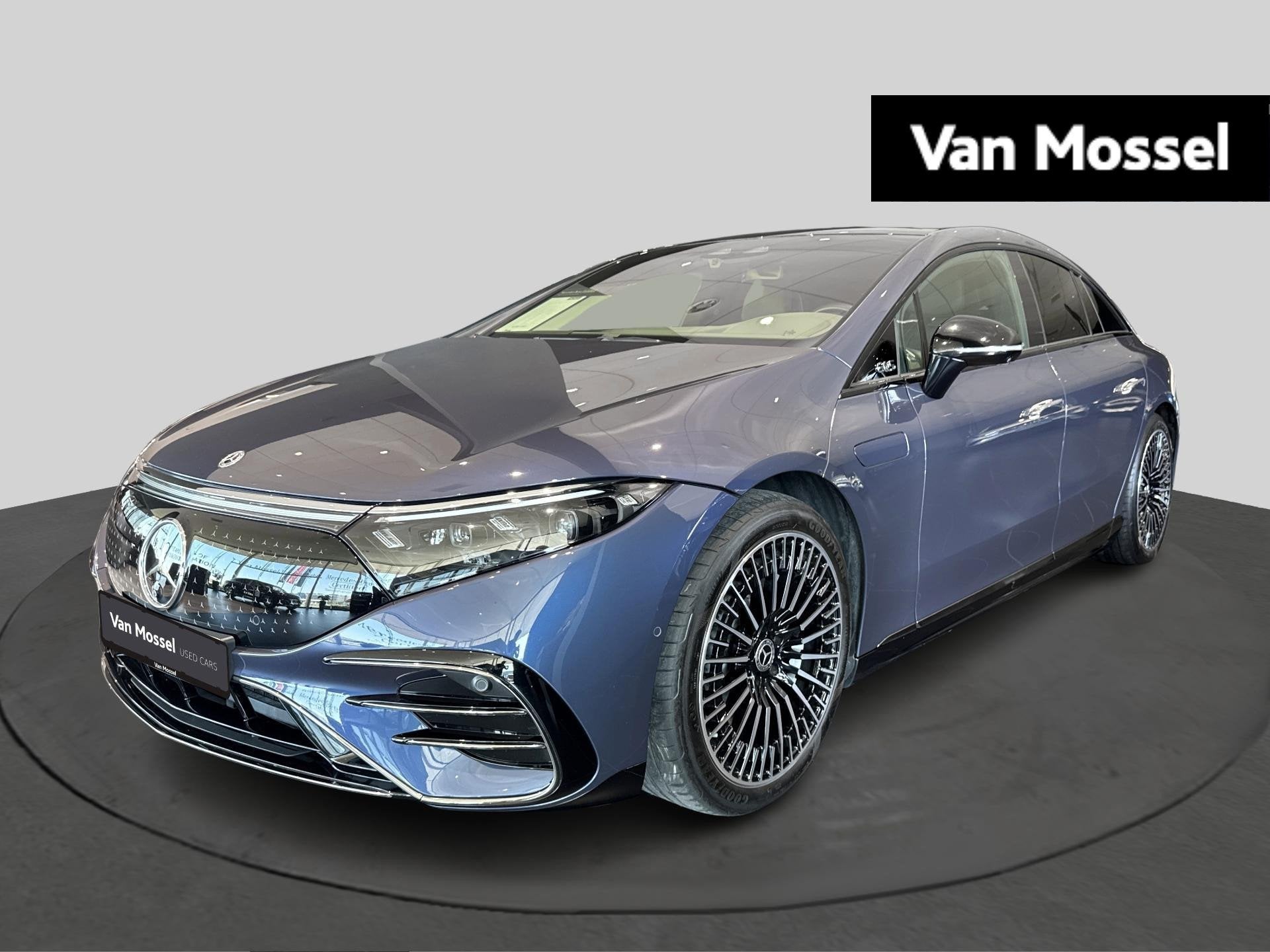 Mercedes-Benz EQS 500 4MATIC AMG Line + PANORAMISCH DAK + TR, Auto's, Stof, 330 kW, Blauw, 5 zetels