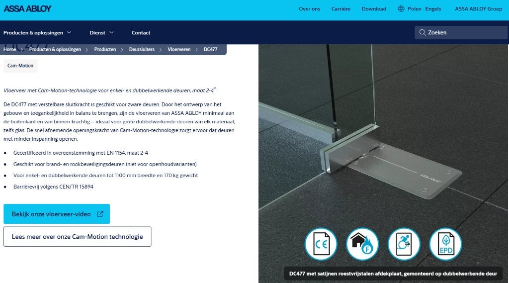 vloerveer assa abloy DC477 en Dc420 nieuw, Doe-het-zelf en Bouw, Ophalen of Verzenden, Nieuw, Scharnier