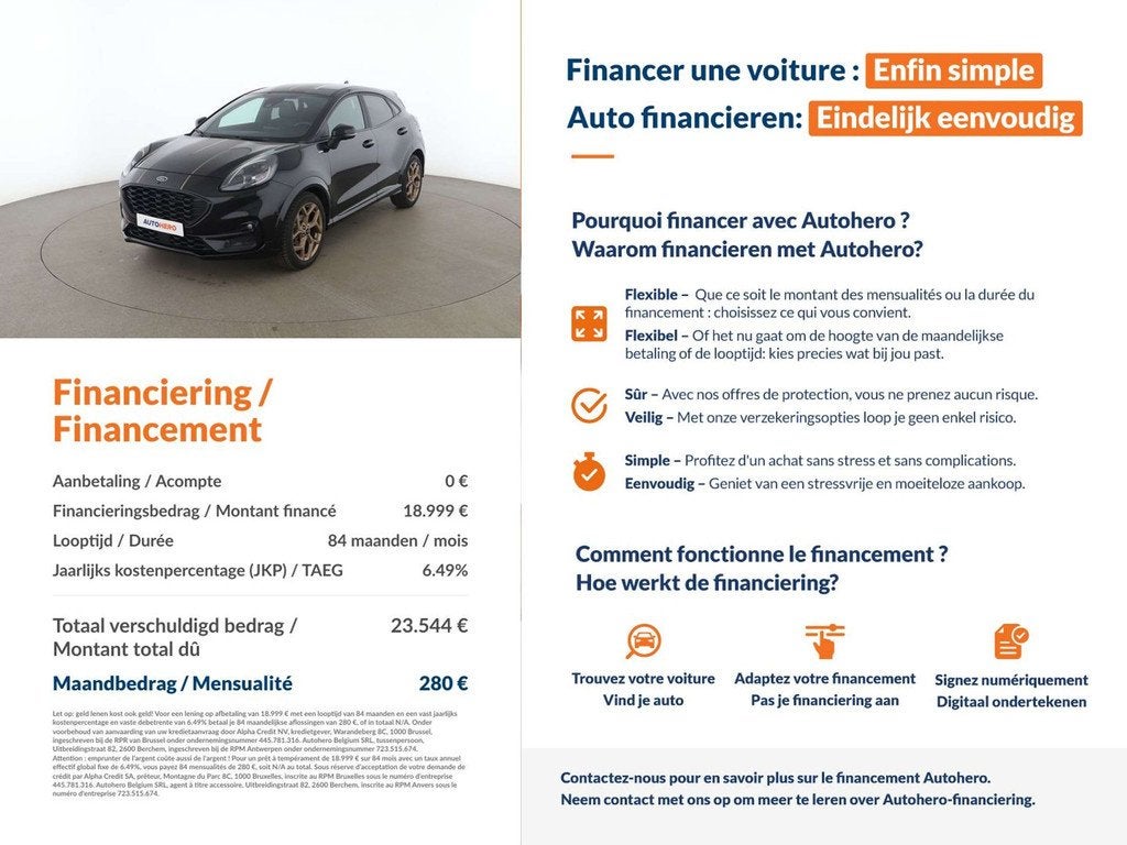 Ford Puma 1.0 EcoBoost Mild-Hybrid Vivid Ruby Edition, Puma, Noir, 5 portes, 5 places