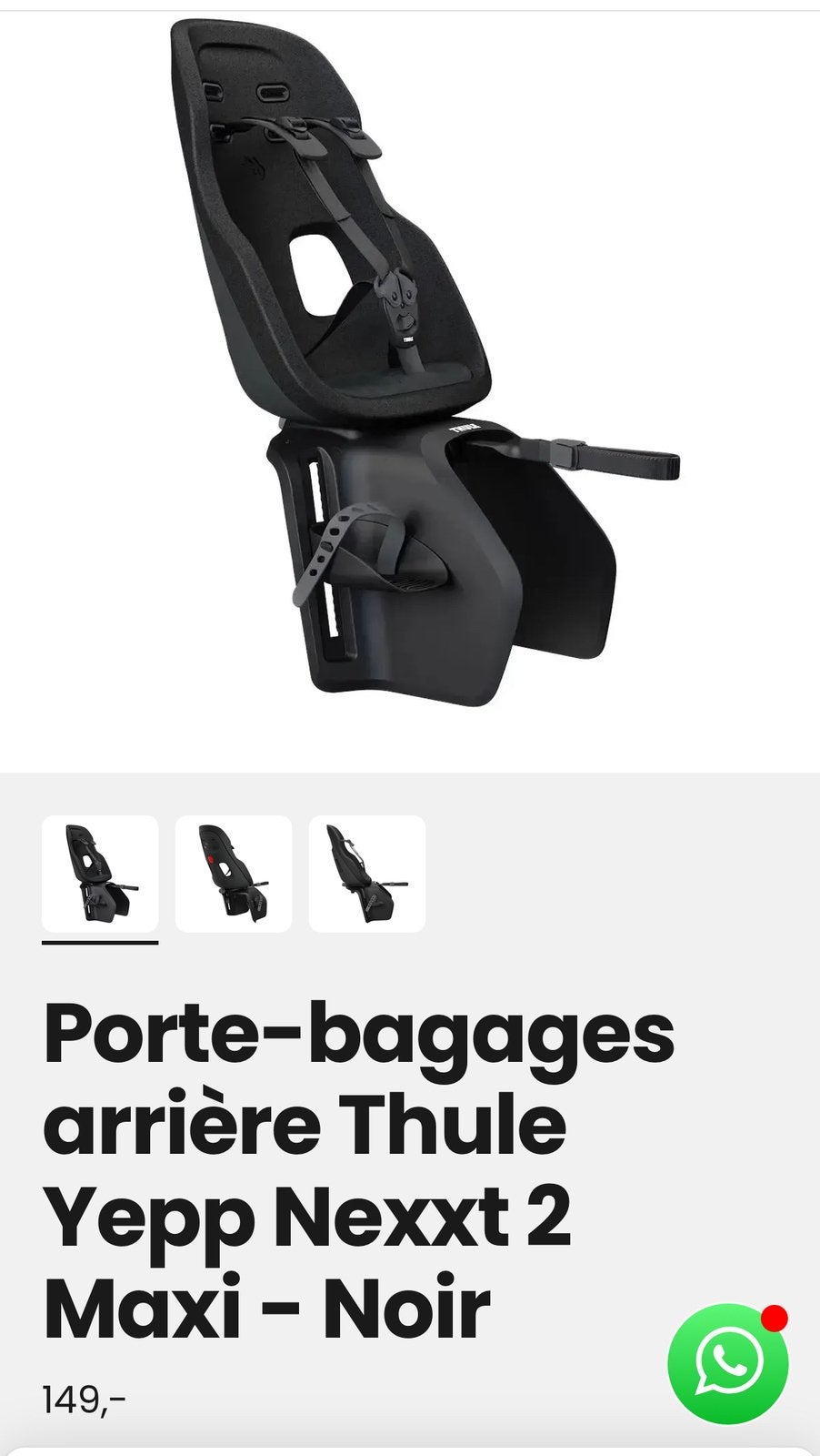 Siège vélo bébé Thule Yepp Noir, Enlèvement, Comme neuf