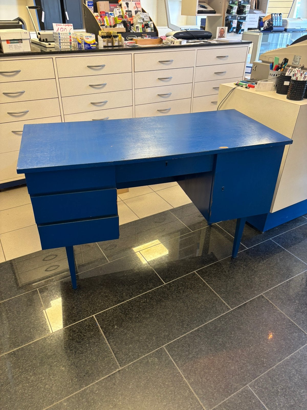 Bureau vintage, 120 cm, Bleu, Vintage, Utilisé
