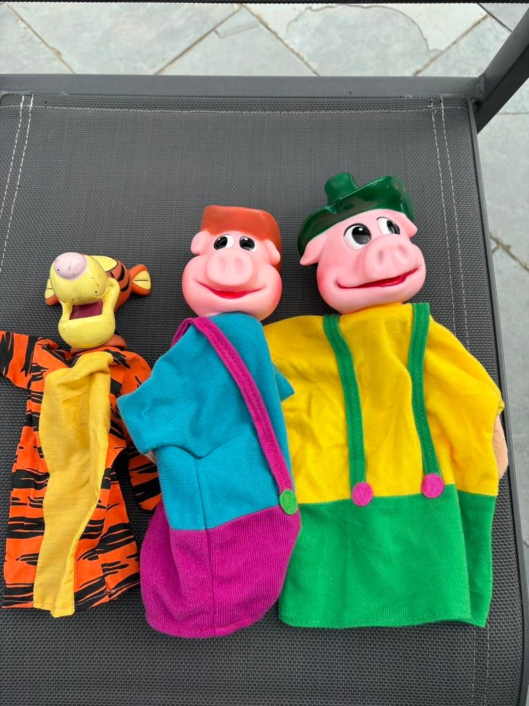 3 handpoppen biggetjes en tijgertje, Ophalen of Verzenden, Gebruikt, Overige typen
