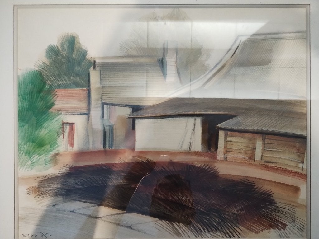 Marcel Cockx – landelijk hoevezicht – aquarel 1985, Antiek en Kunst, Aquarel, Passe-partout, Papier/karton, Landschap