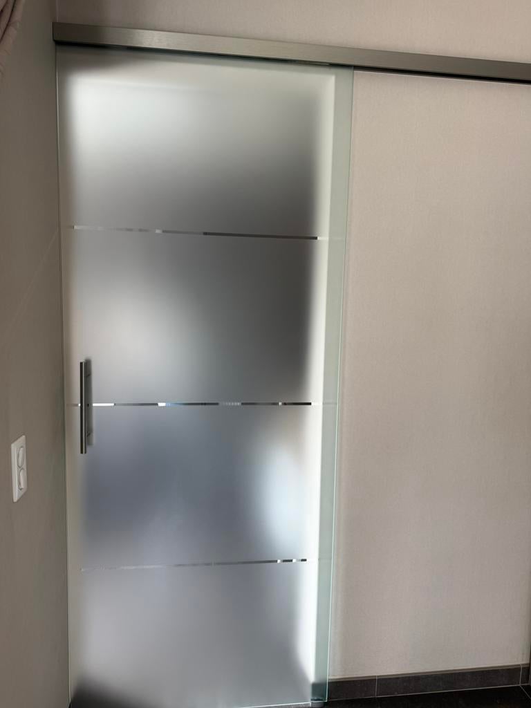 Glazen schuifdeur met rail en handvaten, Doe-het-zelf en Bouw, Deuren en Vliegenramen, Ophalen, Binnendeur, Schuifdeur, Glas