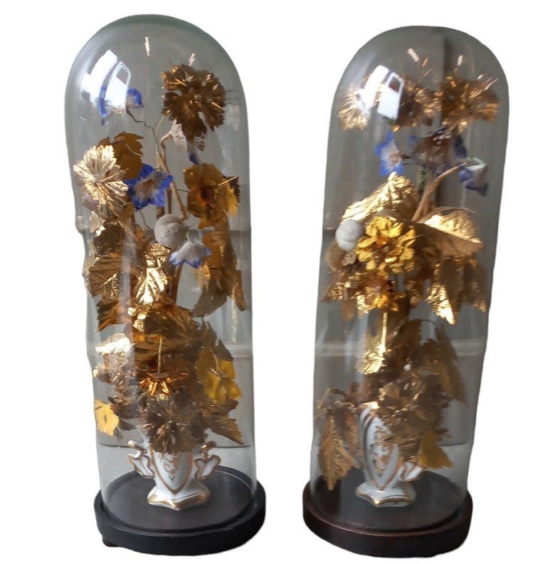 paire de cloches rondes en verre avec vases vieux bruxelles, Enlèvement