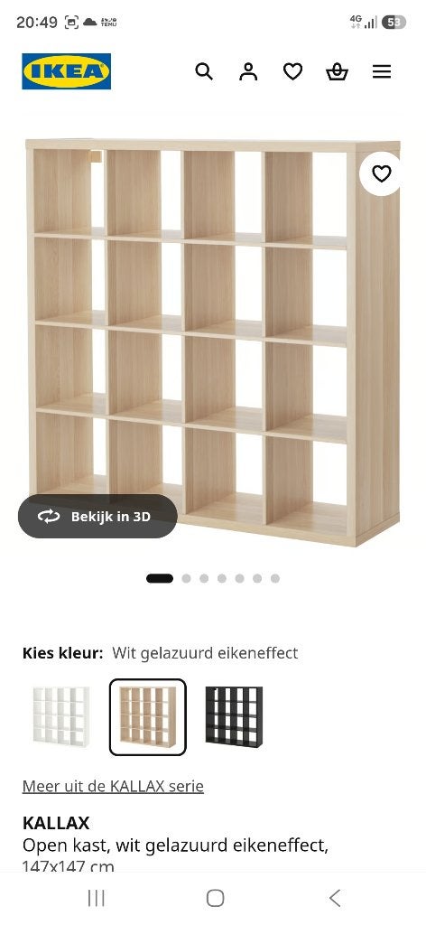 Kallax 4 op 4 vakken ( 16 vakken ) eik, Huis en Inrichting, Kasten | Boekenkasten, Ophalen, Gebruikt, Eikenhout