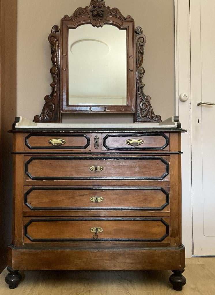 Meuble de lavabo/commode ancien, 3 ou 4 tiroirs, 25 à 50 cm, Moins de 100 cm, Antiek - vintage