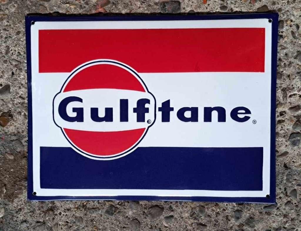 Gulf tane emaillen reclame decoratie bord garage showroom, Verzamelen, Ophalen of Verzenden, Gebruikt, Reclamebord