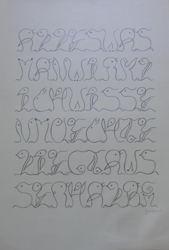 GERALD MEISTER / VOGELSCHRIFT II / ZEEFDRUK / 73x51cm / SIG, Antiquités & Art, Art | Lithographies & Sérigraphies, Signé, Enlèvement ou Envoi