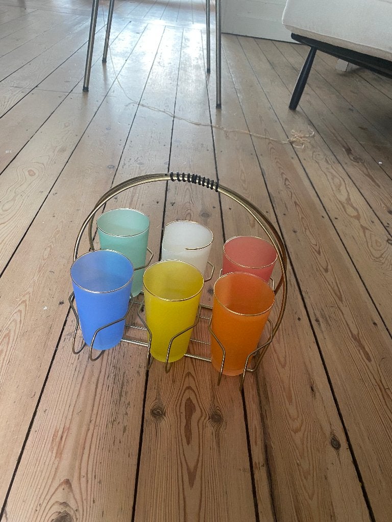 Service 6 verres multicolore vintage (un verre cassé), Ophalen, Gebruikt