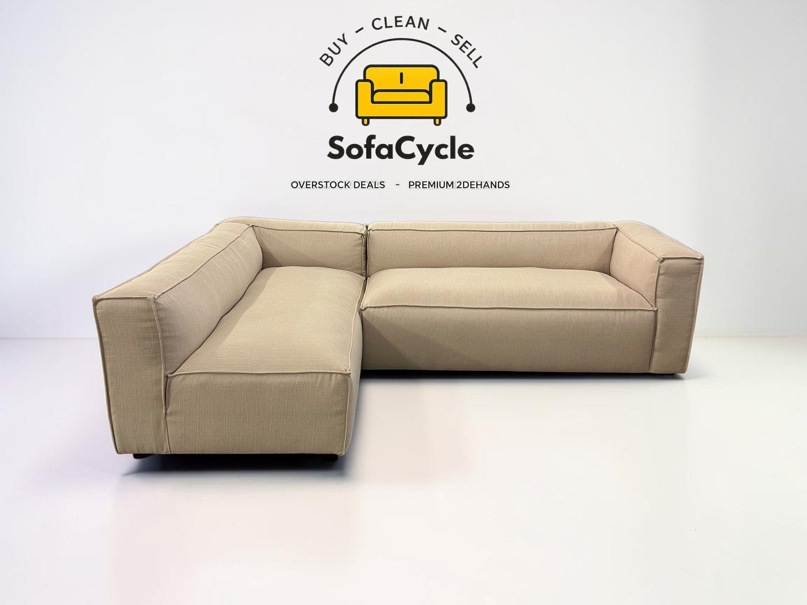 Fauteuil d'angle en tissu beige, angle L — overstock, Neuf, Enlèvement ou Envoi, SofaCycle, Tissus