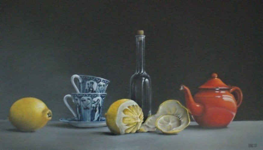 Kunsthandel Gennep - "Lemon Tea", Antiek en Kunst, Kunst | Schilderijen | Modern, Ophalen of Verzenden, Hout, Gesigneerd, Olieverf