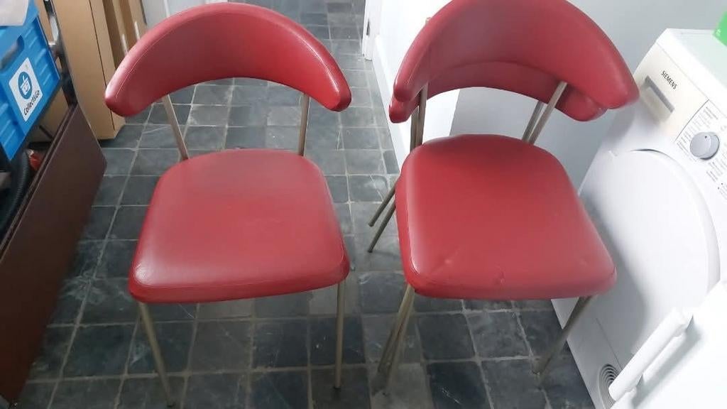 ! DRINGEND WEG! 3 retro lederen stoelen, Ophalen, Metaal