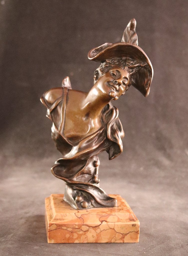 Bronzen Art Nouveau buste "Les Cerises", Antiek en Kunst, Kunst | Beelden en Houtsnijwerken, Buste, Art nouveau, Ophalen of Verzenden