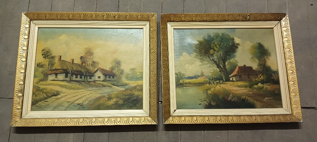 2 peintures d' Arts, Peinture à l'huile, Paysage, Peint à la main, Enlèvement