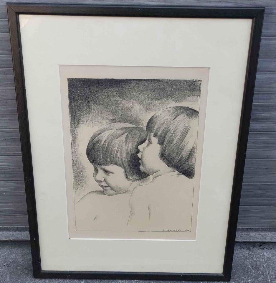 Lithographie jeune fille signe Louis buisseret, Antiquités & Art, Enlèvement ou Envoi