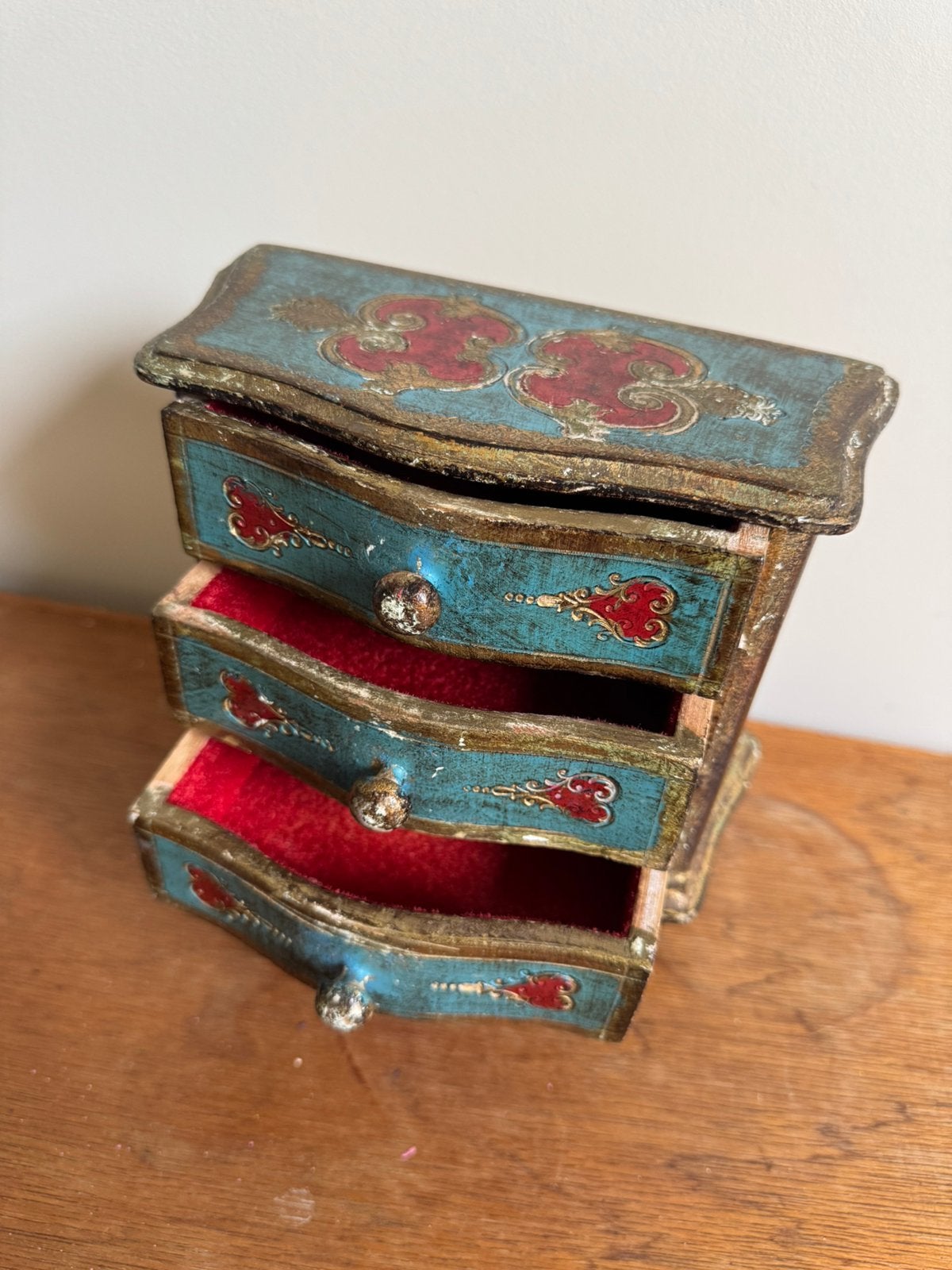 Vintage Florentine Art Jewelry Box, Three Drawers, Ophalen of Verzenden