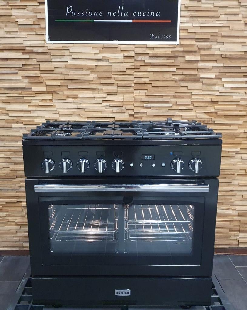 Luxe Falcon Professional plus FX Fornuis 90cm zwart rvs, Electroménager, Cuisinières, Comme neuf, Autoportant, 5 zones de cuisson ou plus