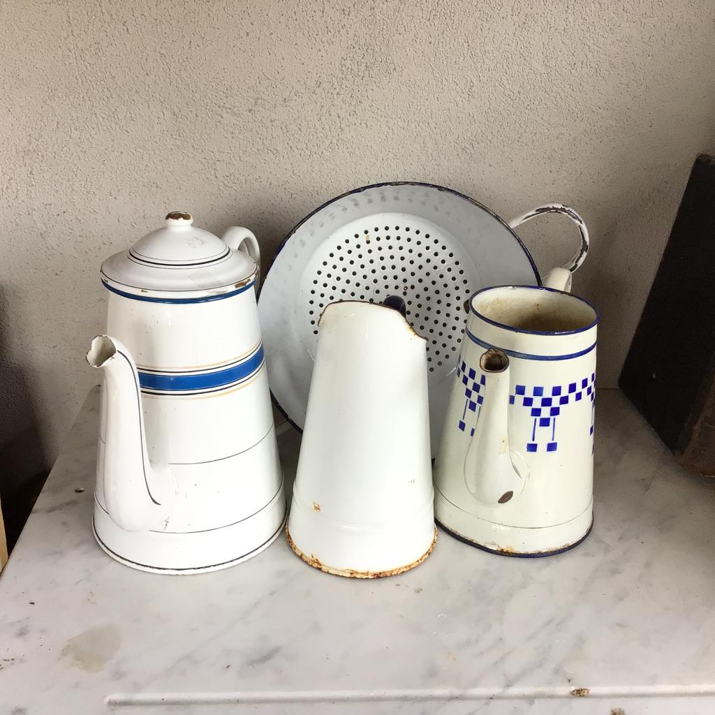 Leuk lot (keuken) emaille in wit -  blauw, Ophalen of Verzenden