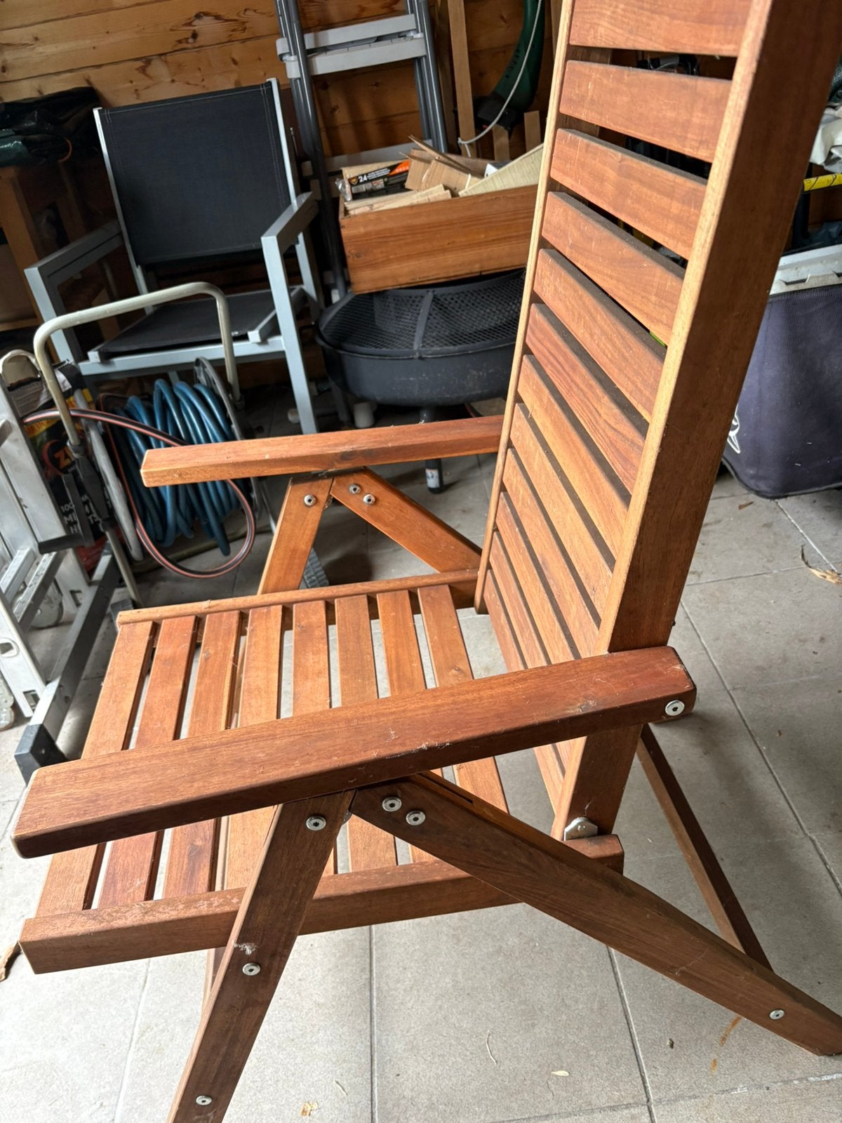 Tuinstoel in hout, Jardin & Terrasse, Chaises de jardin, Enlèvement, Comme neuf, Bois, Ajustable