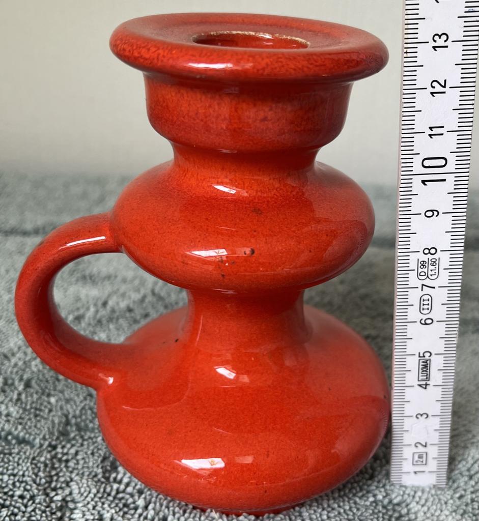 Vintage West Germany oranje kandelaar door Jasba Keramik., Overige materialen, Ophalen of Verzenden, Zo goed als nieuw, Rood