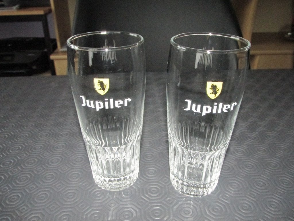 Verre JUPILER ANCIEN LOGO (25cl) (lot de 2 verres), Collections, Enlèvement, Utilisé, Verre ou Verres, Jupiler