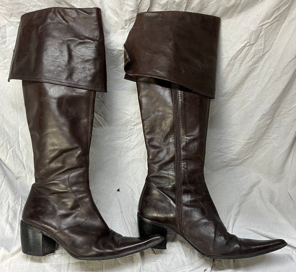 Bottes montantes, cuir foncé/marron, avec fermeture éclair, ANDERE, Brun, Enlèvement, Porté