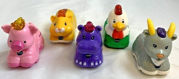 VTech Zoef Zoef Dieren 5 cochon, hamster, coq, chèvre, hippo, Envoi, Comme neuf, 6 mois à 2 ans