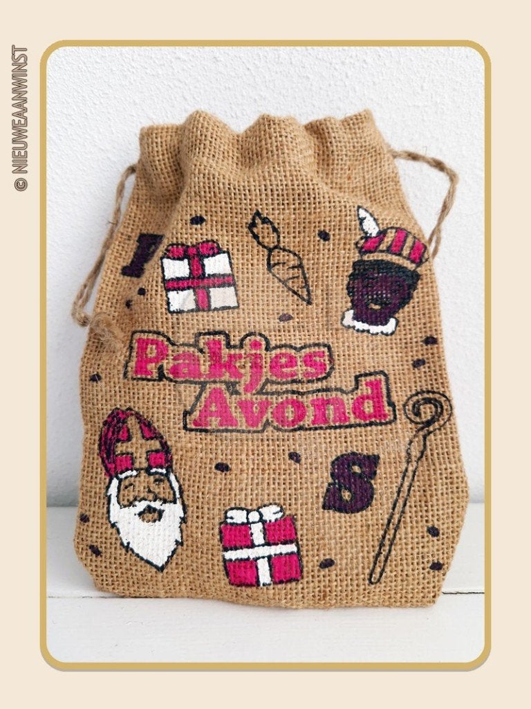 Decoratieve Sinterklaas mini jutezak Pakjesavond - 20cm, Diversen, Verzenden, Nieuw