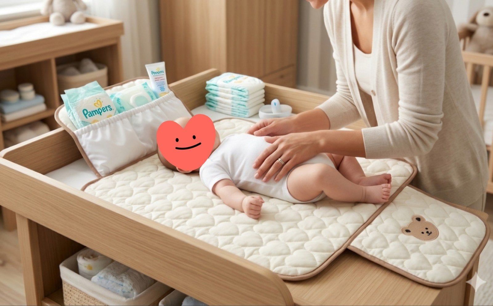 jndige Reis Luiermat met Pampers Opbergvak  Ecru met beer, Ophalen, Nieuw