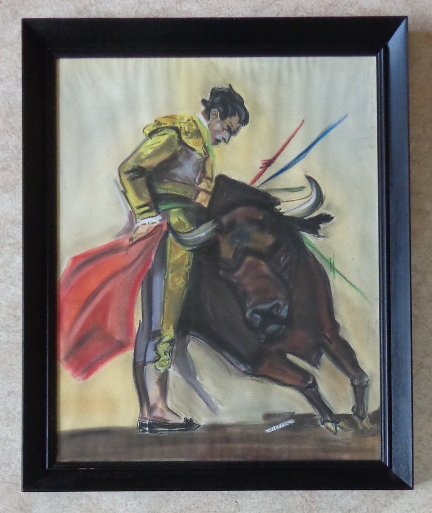 L. HERMANS / TOREADOR STIER / ORIGINEEL WERK / 73x60cm KADER, Pastel, Figures, Enlèvement, Papier/carton