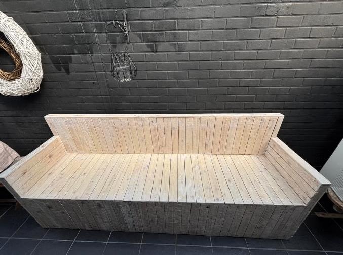 Mooie tuinbank / loungebank steigerhout inclusief kussens, Ophalen, Zo goed als nieuw, Overige materialen