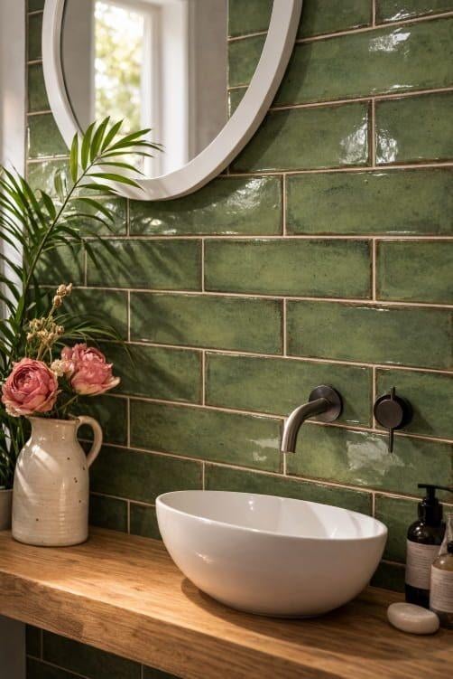 Groene badkamertegels - handvormtegels groen - groene tegels, Huis en Inrichting, Overige materialen, Minder dan 50 cm, Verzenden