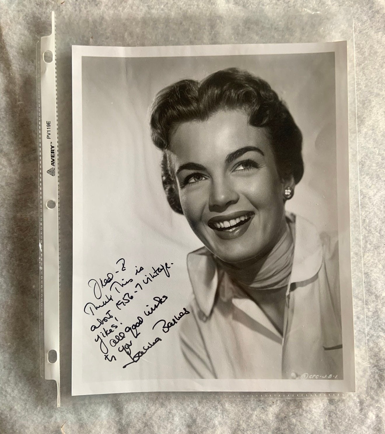 Esther Williams gesigneerde foto 1956-1957 joanna barres ZW, Verzamelen, Ophalen of Verzenden, Zo goed als nieuw, Foto of Kaart