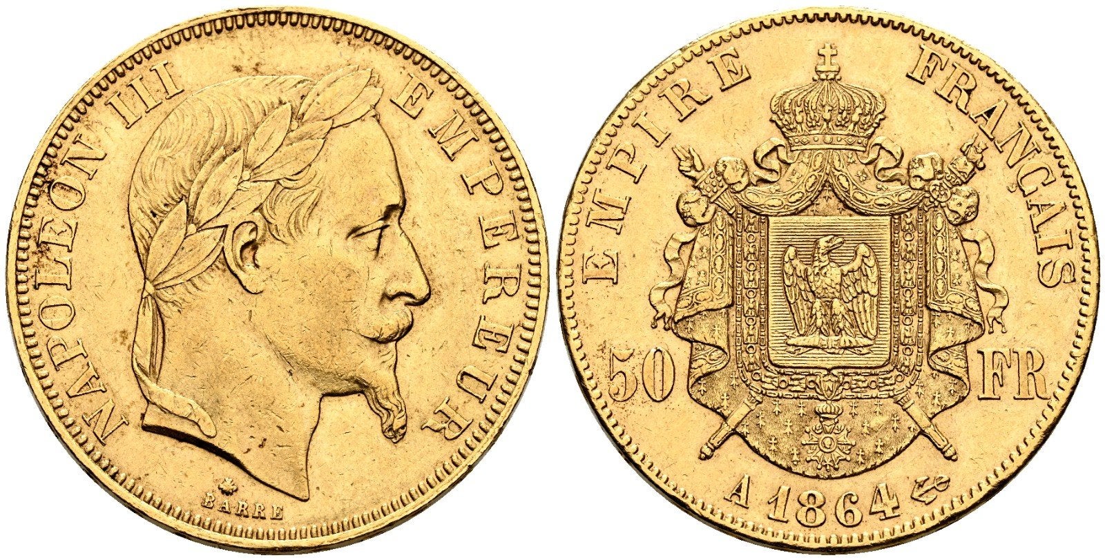 50 FRANK 1864 NAPOLEON III PARIJS, Verzenden, Frankrijk, Losse munt, Goud