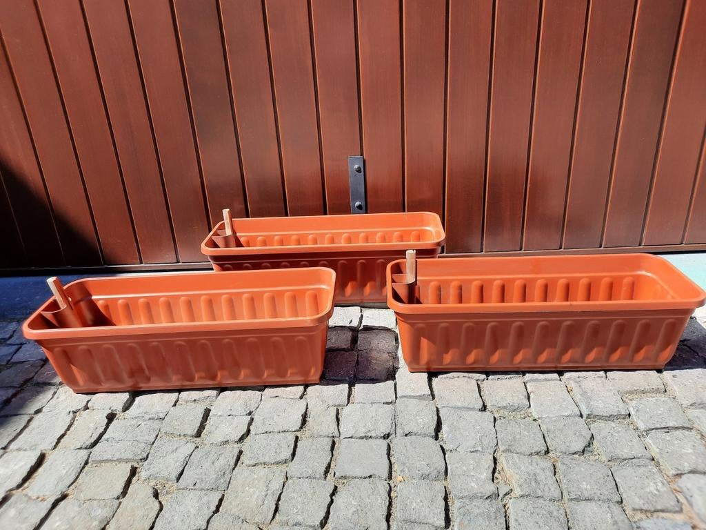 3 bloembakken en ronde bloempot., Tuin en Terras, Ophalen, Gebruikt