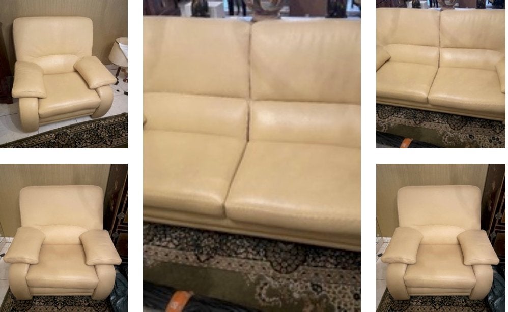 Salon en cuir beige – Canapé 2 places + 2 fauteuils, Enlèvement, Utilisé, /, /