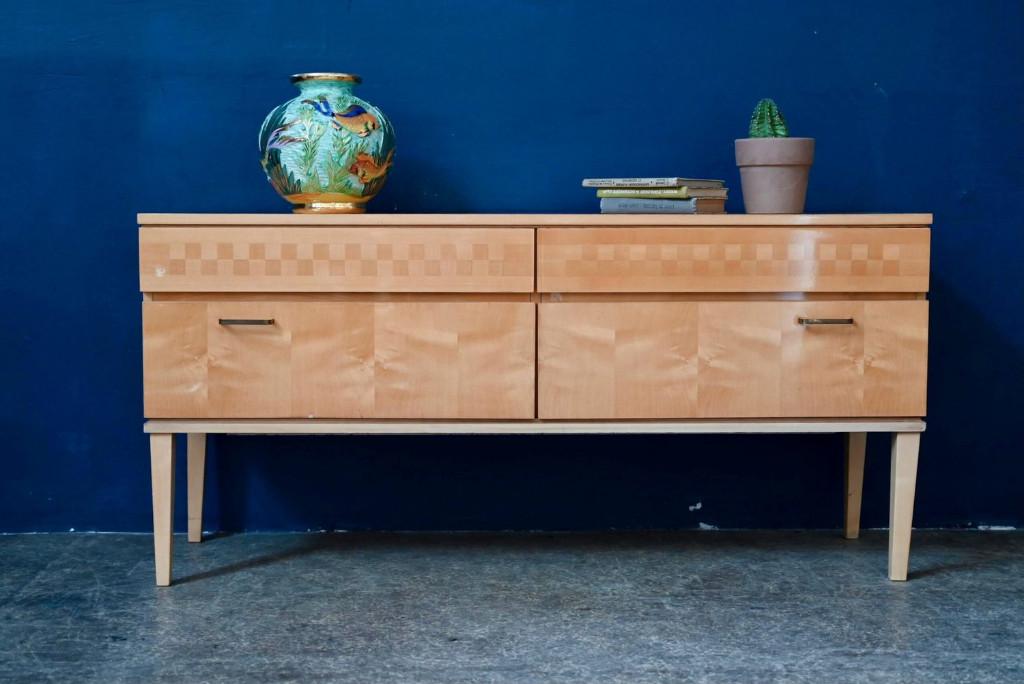 Vintage tv-meubel uit de jaren 70, laag dressoir, Ophalen, Gebruikt, 100 tot 150 cm, 1 of 2 laden