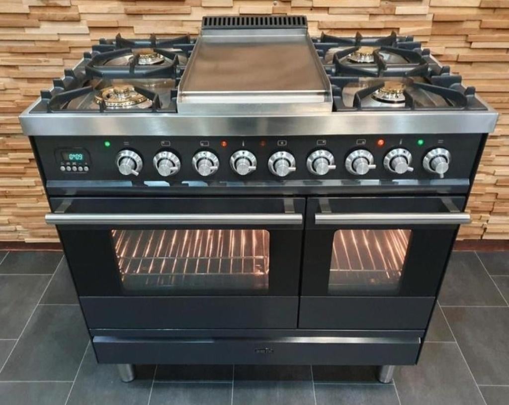 🔥Luxe Fornuis Boretti 90cm antraciet rvs 2 ovens frytop, Ophalen, 60 cm of meer, Zo goed als nieuw, Gas