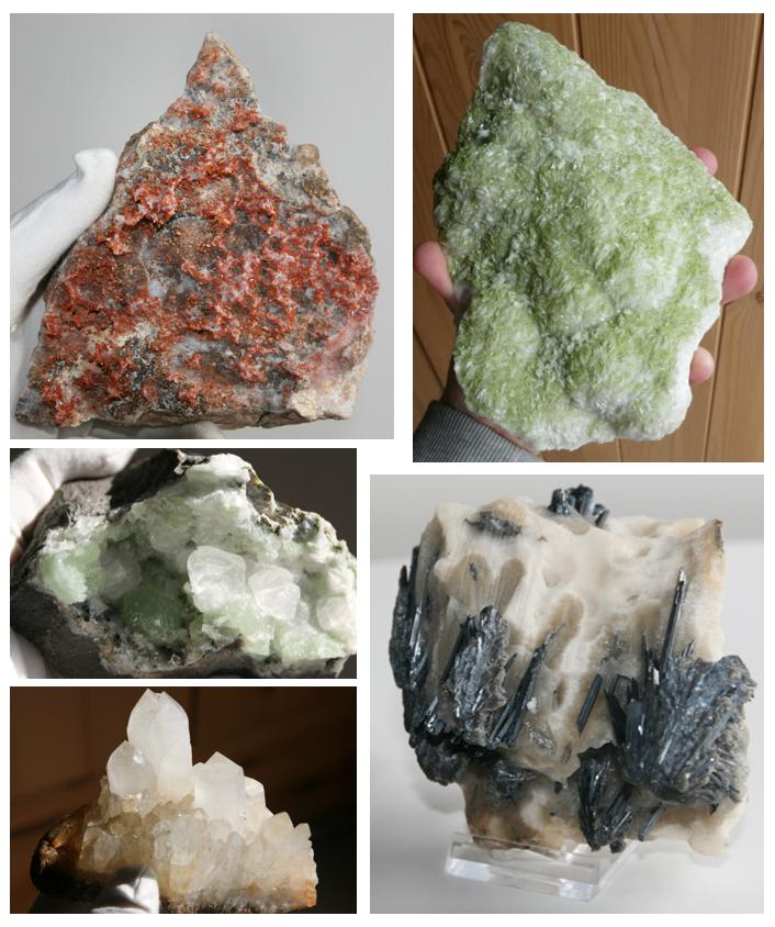 DEAL 5 grote mooie stuks! Stibniet, realgaar, conichalciet.., Ophalen of Verzenden, Mineraal
