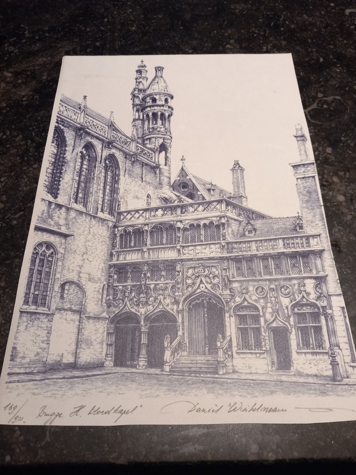litho Heilige Bloedkapel Brugge, Daniel Winkelmans., Gesigneerd, Ophalen of Verzenden