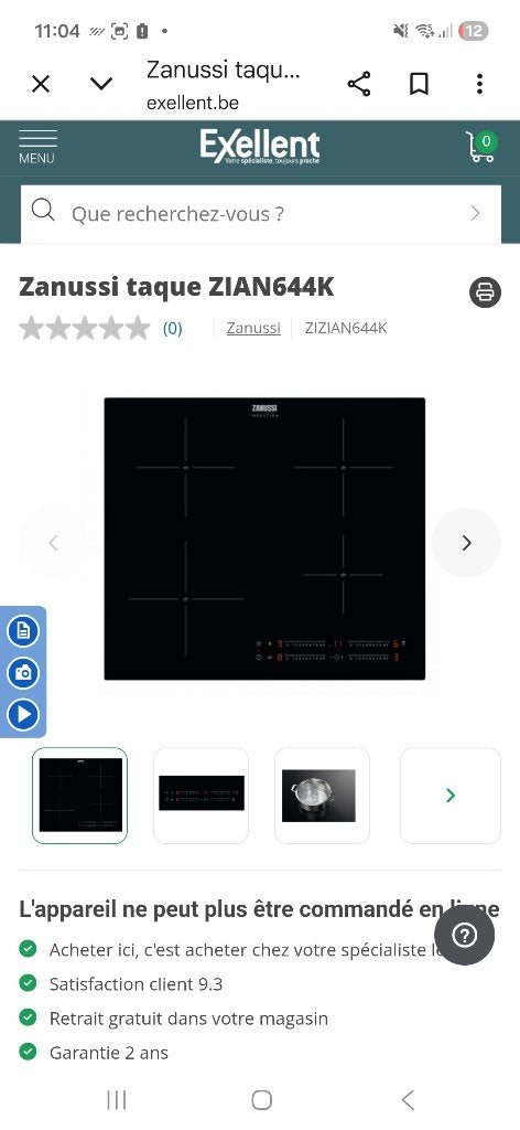 Taque a induction zanussi, Electroménager, Tables de cuisson, 4 zones de cuisson, Encastré, Comme neuf, Enlèvement