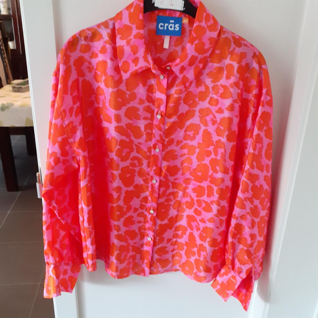 CRAS Oranje-roze ruime bloes met print Maat: 42 Prijs: € 4, Maat 42/44 (L), Oranje, Ophalen of Verzenden, Zo goed als nieuw