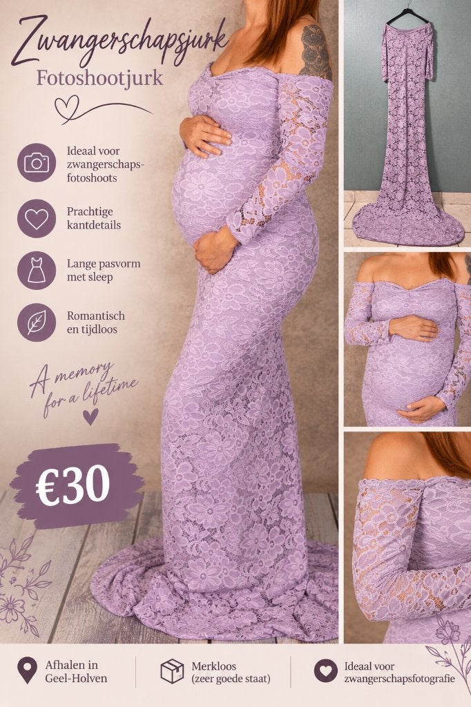 Lila kanten zwangerschapsjurk – fotoshootjurk, Vêtements | Femmes, Vêtements de grossesse, Enlèvement, Porté, Violet, Robe