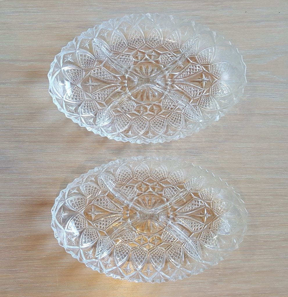2 Vintage Veropa Moldavia glazen 4-vaks snackschalen, Kan, Overige merken, Vintage, Ophalen of Verzenden